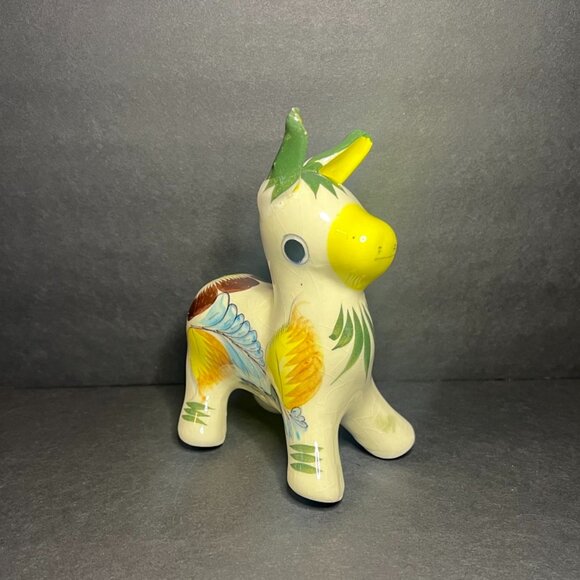 Vintage Mexican Tonala Hand Painted Pottery Ceramic Donkey Folk Art Figure 6.25" - Picture 1 of 9